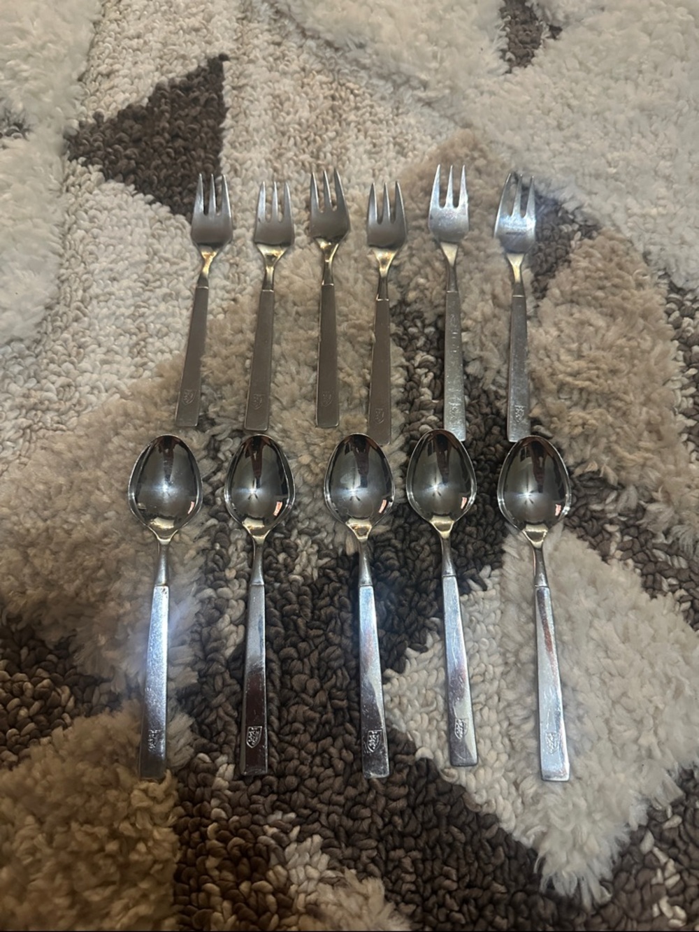 Stainless Steel Dessert Forks and Spoons Set, vintage 1960s 1970s